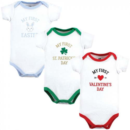 Hudson Baby Infant Boy Cotton Bodysuits, Boy First Valentine Easter, 3-6 Months