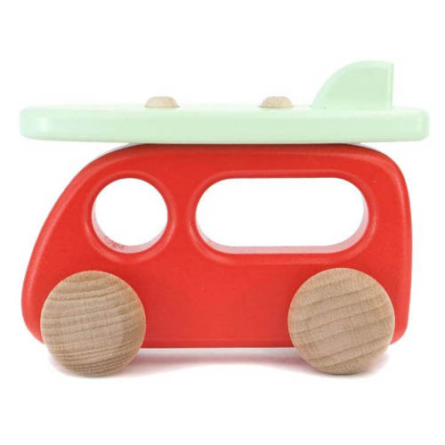 Wooden Toy Car Camper with Surfboard