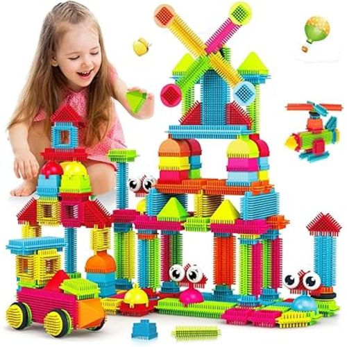 Contixo 144 pcs Bristle Shape 3D STEM Building Toys, Construction Learning Stacking Educational Block, Creativity Beyond Imagination, Inspirational, Safe & Durable, Recreational Toy for Kids Ages 3-8