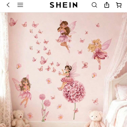 BRUP 1/2 Sheets Fairy Garden Wall Decals, Pink Butterfly Nursery Stickers, Removable Flower Fairy Decor For Baby Girl Room, Aesthetic Wall Art For Kids Bedroom, Waterproof Easy To Apply