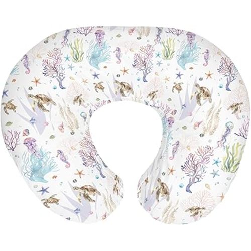 Retro Sea Animals Baby Nursing Pillow Covers for Boy Girl Boho Sea Horse Turtle Jellyfish Starfish Coral Nursing Pillowcase for Breastfeeding Pillows Ocean Marine Soft Stretchy Slipcovers for Newborn