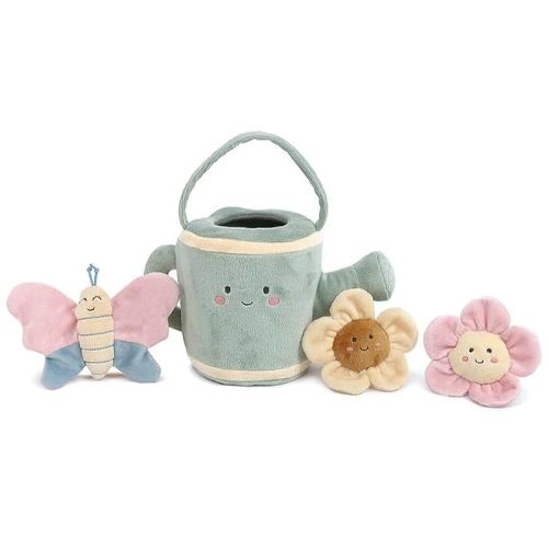 MON AMI Spring Watering Can Play Set with Rattles – 4 Pc Set, Stuffed Plush Gardening Set for Kids with Watering Can, 2 Pcs Flowers, Butterfly