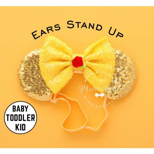 Belle Ears, Belle Minnie Ears, Mickey Ears, Beauty and The Beast Ears, Princess Ears, Baby Toddlers Minnie Ears with Elastic Headband