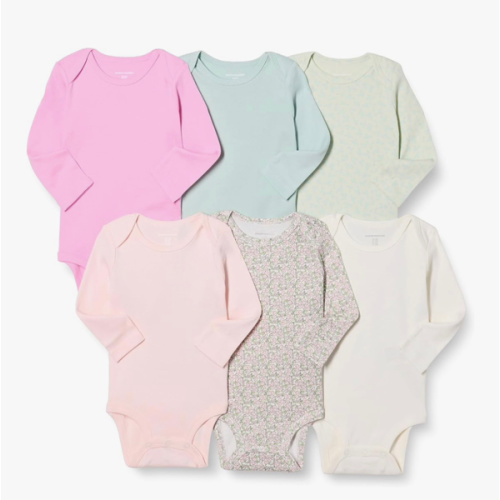 Amazon Essentials Unisex Babies' Long-Sleeve Cotton Bodysuits, Pack of 6