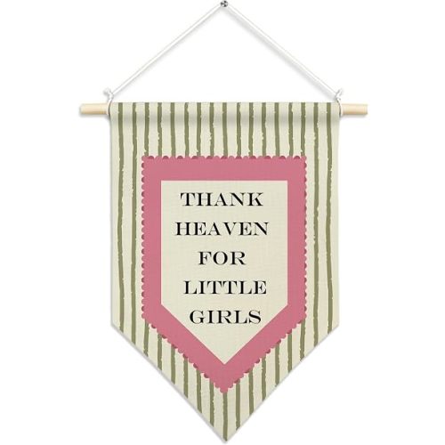 CUANFDDSF Girl Nursery Wall Art, Thank Heaven for Little Girls Wall Decor Hanging Pennant Flag, Pink and Green Striped Canvas Banner Decorations for Kids Girl Nursery Room Bedroom Decor, 11x15 Inch
