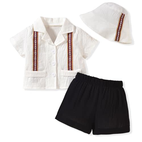 KOZBY Toddler Baby Boy Summer Outfit Embroidered Mexican Guayabera Shorts Set with Hat