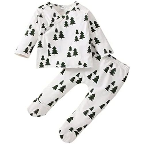 Baby Casual Bodysuits Newborn Infant Baby Unisex Cotton Plaid Autumn Christmas Long Sleeve Pants Footed Set