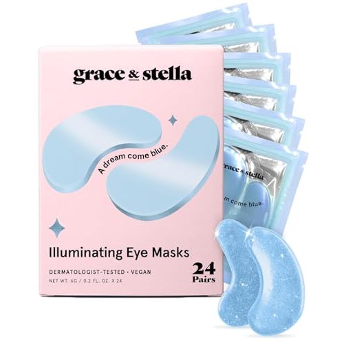 grace & stella Award Winning Eye Patches for Puffy Eyes | For Undereye Bags, Wrinkles, Gel Under Eye Patches, Get Well Gifts for Women - Vegan Under Eye Mask (24 Pairs, Blue)