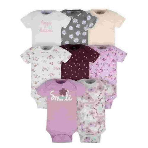 Gerber Baby Girl Short Sleeves Onesies Bodysuits, 8-Pack