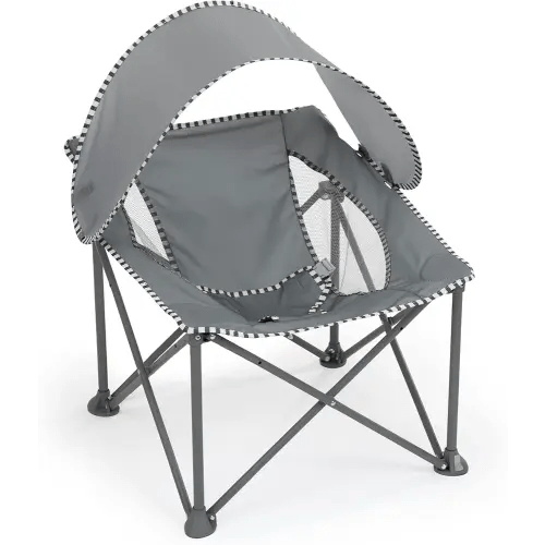 Bright Starts Pop 'N Chill Travel Seat, Indoor/Outdoor Use, Infant Seat with UPF 50+ Canopy, Grey, Ages 0-6 Months