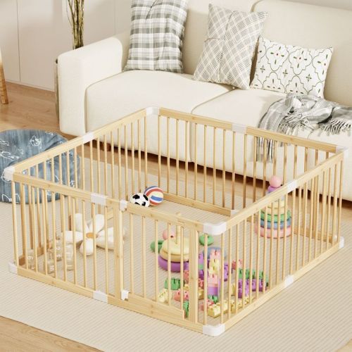 HOMLUX Large Wooden Baby Playpen, Adjustable Gate for Toddler and Babies, Sturdy Fence with Door, Safe Kids Activity Center(56x56x24inches)