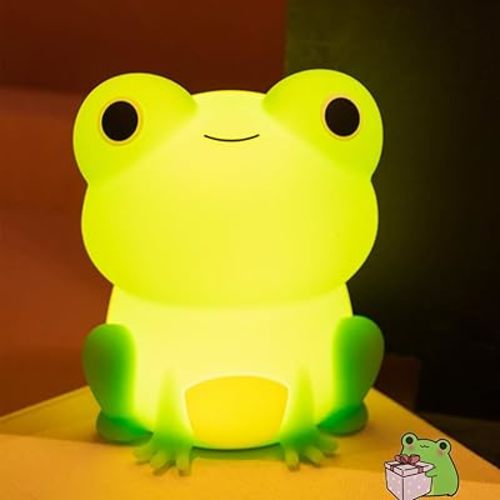 Night Light for Kids, Frog Lamp with Cute Frog Stickers, Night Lamp Bedroom Nightlight for Baby Girl Boy Teem, Silicone Animal Night Lamp Christmas Birthday Gifts, Room Decor (Frog Gifts)
