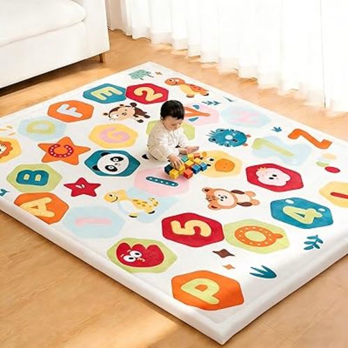 Baby Play Mat for Floor,1.3" Thick Elasti-Foam Playpen Mat for Tummy Time, Easy Care with Non-Slip Cushioned for Infant,Kids and Toddler Crawling