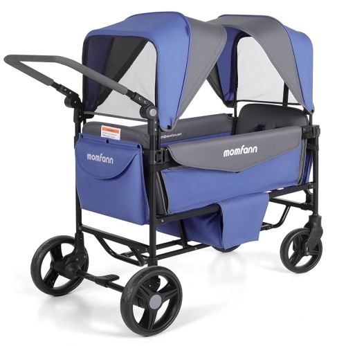 Stroller Wagon for 2 Kids,Foldable Wagon Stroller with Canopy, All-Terrain Parent Organizer, Adjustable Handle & Pull Bar Baby Wagon for Infants and Toddlers, Lavender Blue
