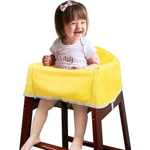 Solfres Dual-Belt High Chair Cover, Baby High Chair Cover, Upgrade Version, for Wooden or Restaurant High Chair, Sturdy and Robust Material, Yellow