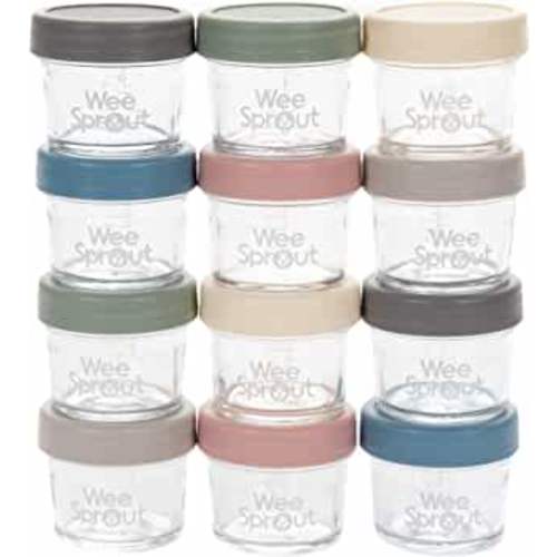 WeeSprout Glass Baby Food Storage Jars - 12 Set, 4 oz Baby Food Jars with Lids, Freezer Storage, Reusable Small Glass Baby Food Containers, Microwave & Dishwasher Friendly, for Infants & Babies