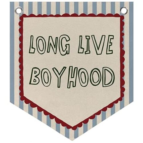 Kids Bedroom Playroom Wall Decor Felt Pennant, Kids Boys Nursery Playroom Banner Wall Decor,Long Live Boyhood Banner for Nursery Toddler Room Bedroom Reading Corner, 12x14 Inch