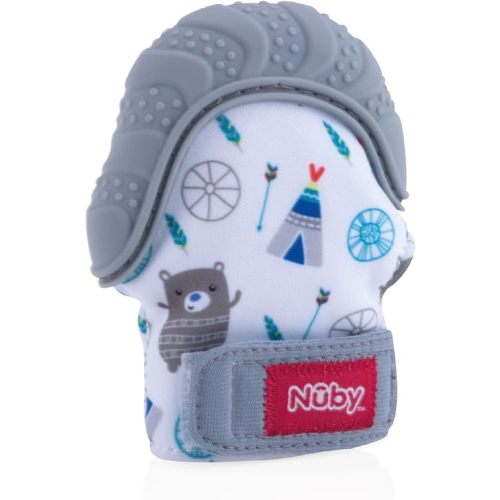 Nuby Soothing Teething Mitten with Hygienic Travel Bag, Grey, 1 Count (Pack of 1)