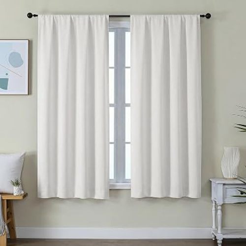 Ava Ivory Light Filtering Curtains for Bedroom 63 Inch Length 2 Panels Set, Privacy Thermal Insulated Rod Pocket Door Window Curtains for Patio French Door Front Door, W40 x L63 Inch