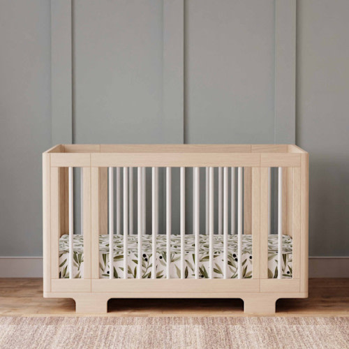 babyletto Yuzu 8-in-1 Convertible Crib with All-Stages Conversion Kits - Washed Natural / White