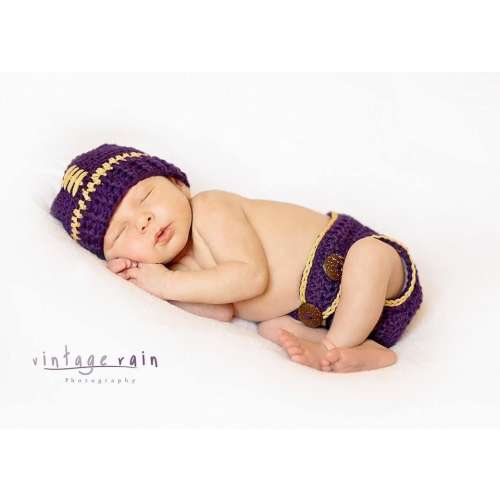 Crochet Newborn Lsu Football Set- Baby Football Hat with diaper cover set - Newborn photography prop - custom team colors available