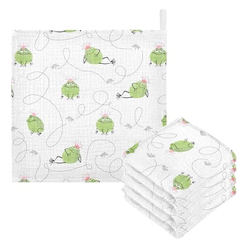 vvfelixl Baby Cotton Washcloths Frogs Mosquitoes Infants Bath Towel for Unisex Prince Face Towels for Newborn, Natural Baby Wipes Delicate Skin, 11.8 X 11.8 inch, one sizex5