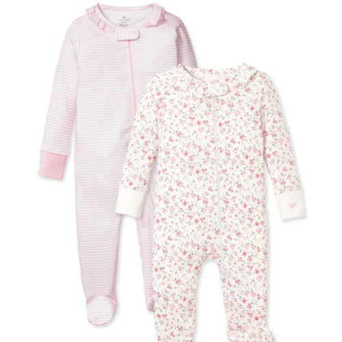 Baby's Pima Ruffle Collar Romper Duo in Pink Stripe & Dorset Floral - 0-3 mo.