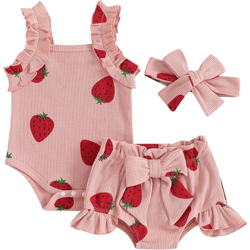 Newborn Baby Girl Clothes Floral Sleeveless Romper Bodysuit + Ruffle Bloomers Shorts Infant Summer Outfits Set