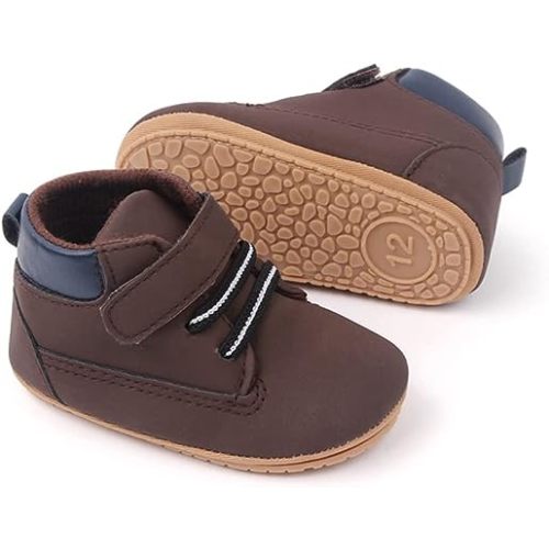Meckior Toddler Baby Boys Girls High Tops Ankle Sneakers Soft Anti-Slip Sole PU Leather Moccasins Infant Newborn Prewalker First Walking Crib Shoes