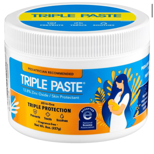 Triple Paste Diaper Rash Cream for Baby - 8 Oz Tub – Zinc Oxide Ointment Treats, Soothes & Prevents Diaper Rash, Pediatrician-Recommended Hypoallergenic Formula, Baby Essentials for Daily & Overnight