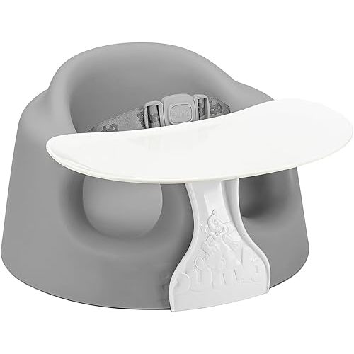 Foam Infant Floor Seat Plus+ with Tray for Babies 3 to 12 Months Old, Monsoon - Portable Soft Baby Chair with Large Legroom and 3-Point Harness for Feeding and Play