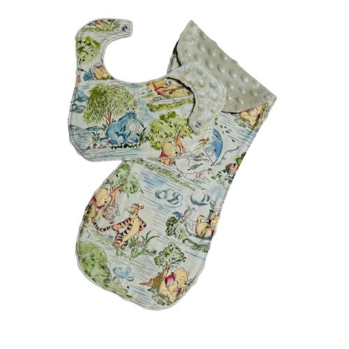 Winnie the Pooh Set of Baby Bib & Burp Cloth Handmade