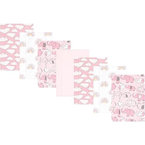 Hudson Baby Unisex Baby Cotton Flannel Burp Cloths 7-Pack, Girl New Elephant, One Size