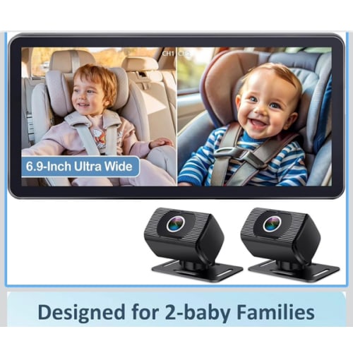 2-Kids Baby Car Camera for Seat: 6.9 Inch Ultrawide Display with Two Cameras Rear Facing - USB Powered Backseat Camera HD 1080P Easy to Install