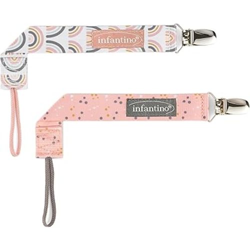Infantino PaciGrip 2-Pack Pacifier Clips – Universal Fit, Gentle on Clothes, Keeps Pacifiers Clean & Close, Ages 0-36 Months, Pink