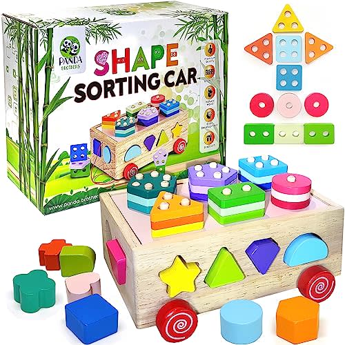 Montessori Wooden Shape Sorter Toy - Shape Stacking Blocks for Toddlers 1-3, Sensory Toys with 6 Pieces