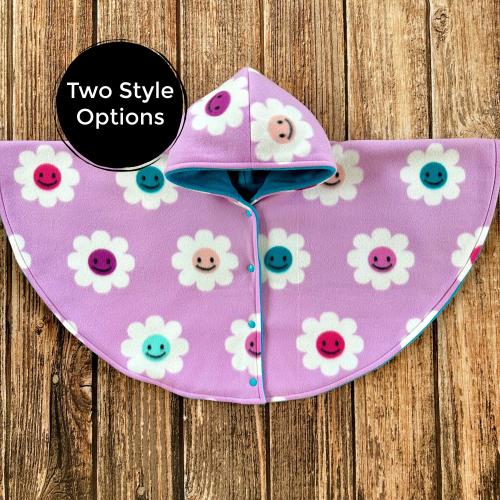 Reversible Fleece Car Seat Poncho - Toddler Coverup - Child Car Blanket - Hooded Snap Closure