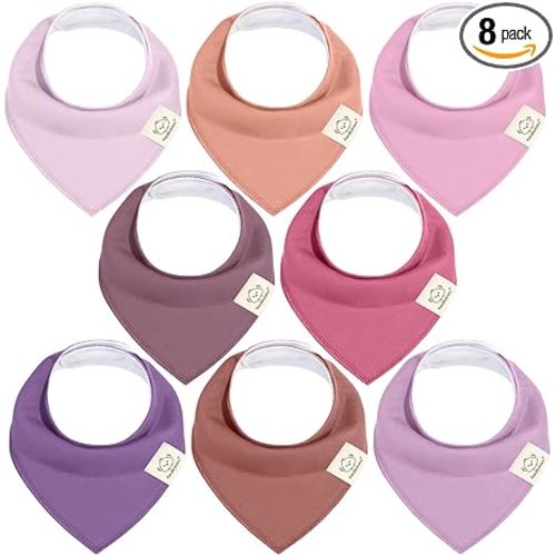 KeaBabies 8-Pack Organic Baby Bandana Bibs for Girls - Super Absorbent Triangle Baby Bibs for Drooling and Teething Infant, 100% Cotton Extra Soft for Newborn, Infant 0-36 Months (Lilac)