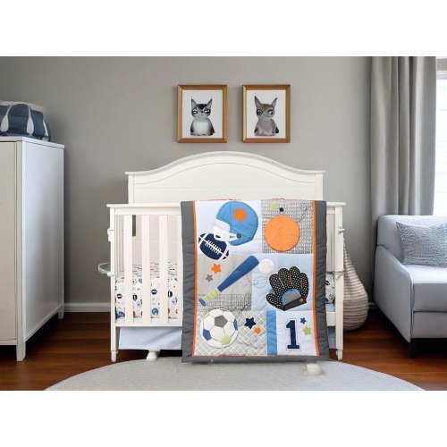3-Piece Sports Crib Bedding Set, Blue All Star