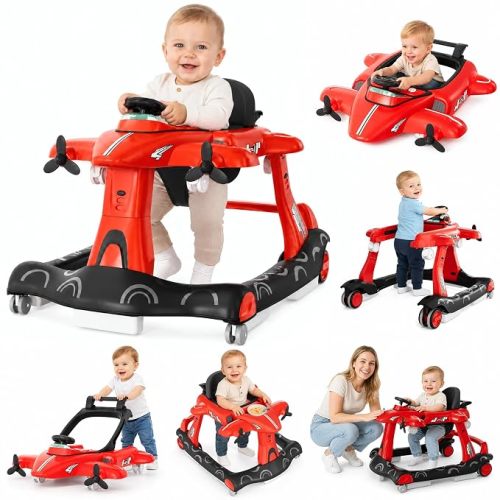 Xilingol 6-in-1 Baby Walker with Wheels, Adjustable Height & Speed Activity Walker with Padded Seat, Foldable Walker for Babies, Toddler Push Walkers for Boy & Girl 6-18 Months, Music & Light
