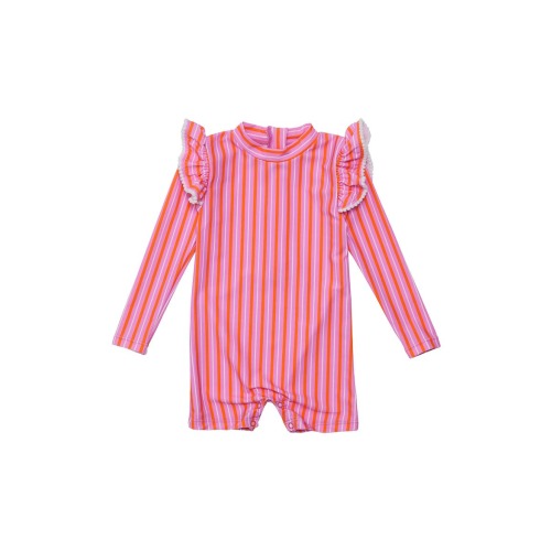 Stripy Sunset Long Sleeve One-Piece Rashguard Swimsuit, 18-24M