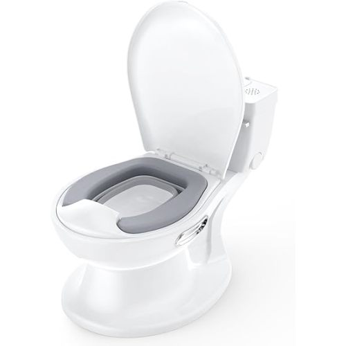 2-in-1 Potty Training Toilet, 12.99in Standalone Potty Chair for Toddlers & Baby, Realistic Flushing Sound, Soft Comfort Seat, Removable Washable Pot, Non-Slip Base, Built-in Toilet Paper Holder