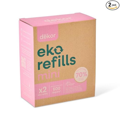 Diaper Dekor MINI Refills, 2 Count | ONLY Eco-Friendly Diaper Pail Refills Made With 70% Recycled Materials | Quicker, Easier & More Cost Effective than Trash Bags | Unscented