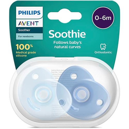 Philips Avent SCF099/21 Soothie Heart Pacifiers for 0-6 Months Babies, Blue (Pack of 2)