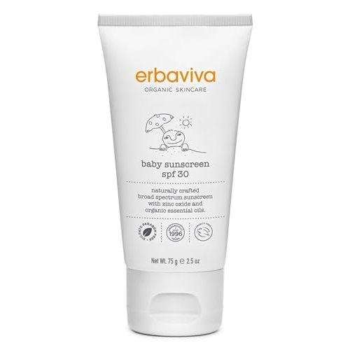 Erbaviva Organic Baby Sunscreen 2.5 Ounce - Coral Reef Safe, Natural, UVA & UVB Protection, Water Resistant, Infused with Essential Oils