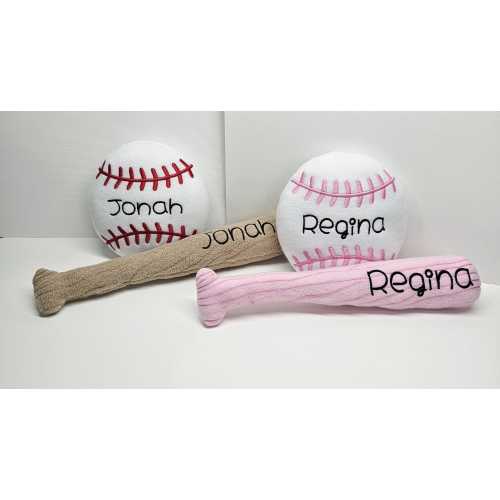 Personalized Baseball & Bat Fleece Stuffie: Embroidered Sports Gift