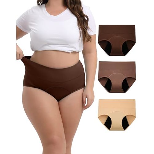 INNERSY Period Underwear for Women High Waisted Leak-Proof Postpartum Menstrual Panties 3-Pack