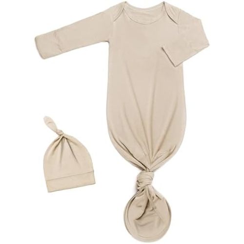 Newborn Baby Knotted Gown, Super Soft Silky Infant Long Sleeve Sleeper for Baby Girl Gifts and Boy Sleeping Bag with Hat