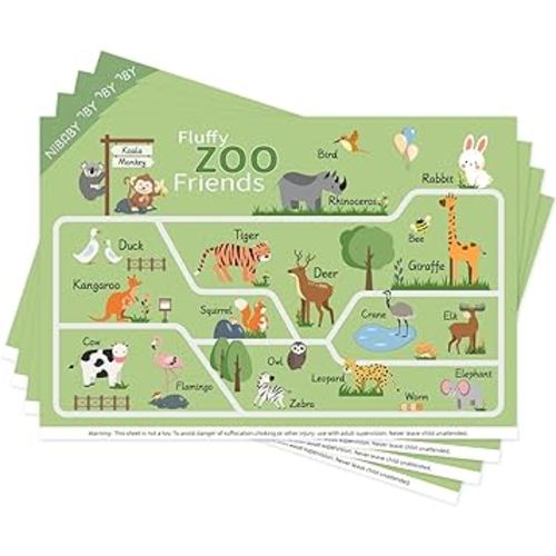 NiBaby Educational Disposable Placemats for Baby & Toddlers 55 Pack, Stick-On Baby Placemat for Restaurants 55PCS, Disposable Toddler & Kids Placemats Learning Alphabet ABC Animal for Dining Table