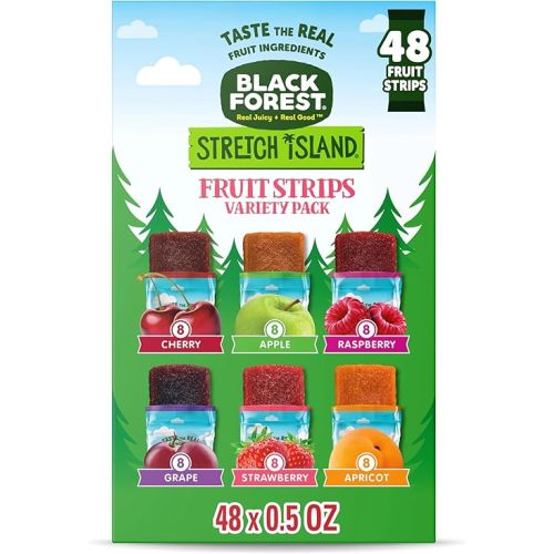 Black Forest, Stretch Island, Fruit Strips, Cherry, Apple, Raspberry, Grape, Strawberry, and Apricot, Zero Grams Added Sugar Non-GMO, 48 ct